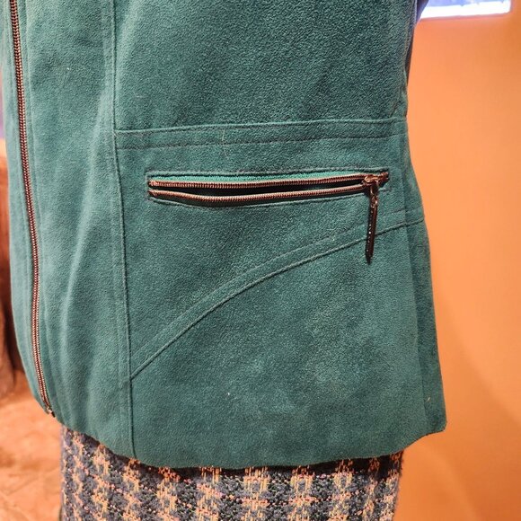 Allison Daley Petite Women's Size 6 Faux Suede Jacket Teal Zip Front Pockets - Picture 3 of 9